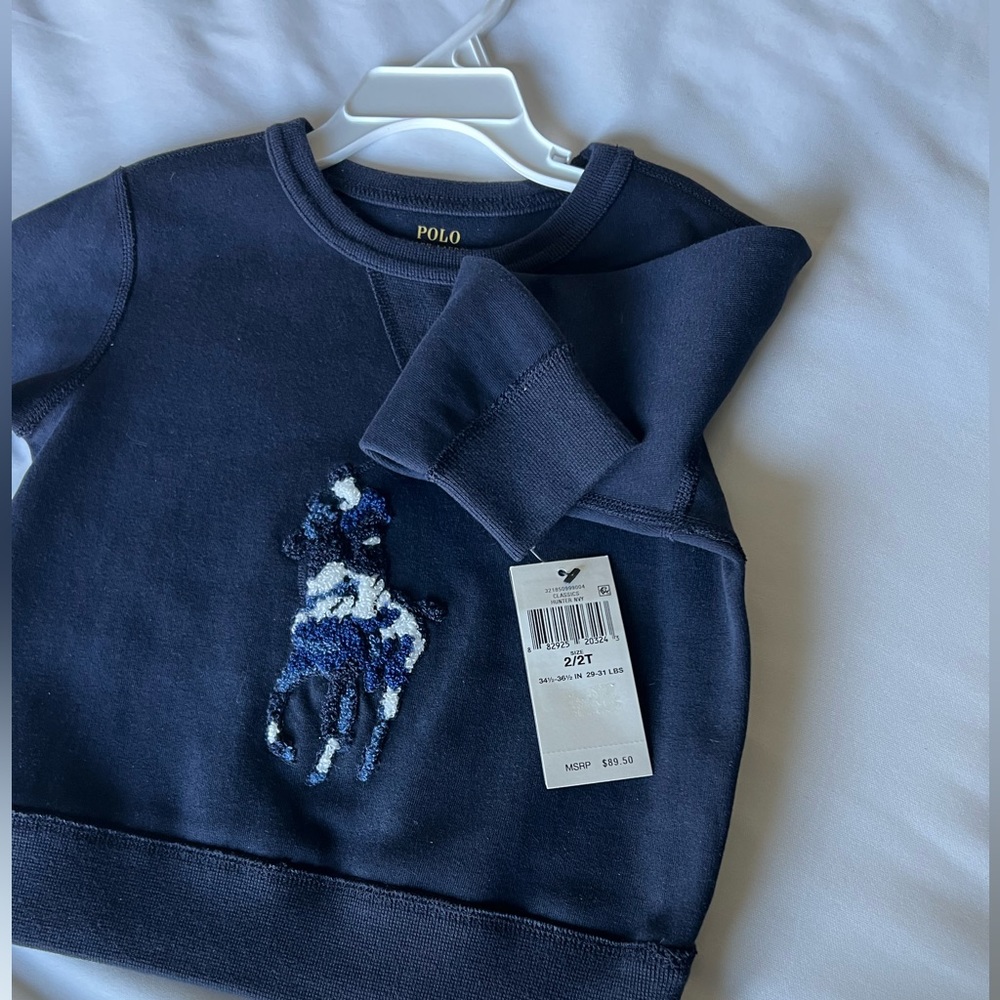 NWT Polo Ralph Lauren Navy Sweater with Embroidered Logo size 2T